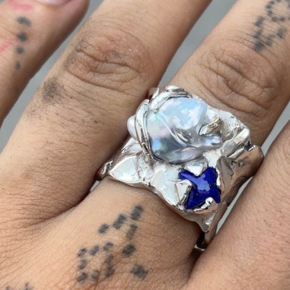 Pochote Lapis Pearl Ring