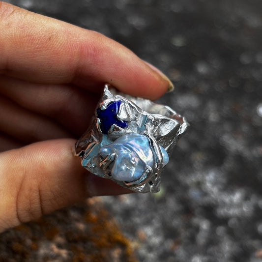 Pochote Lapis Pearl Ring